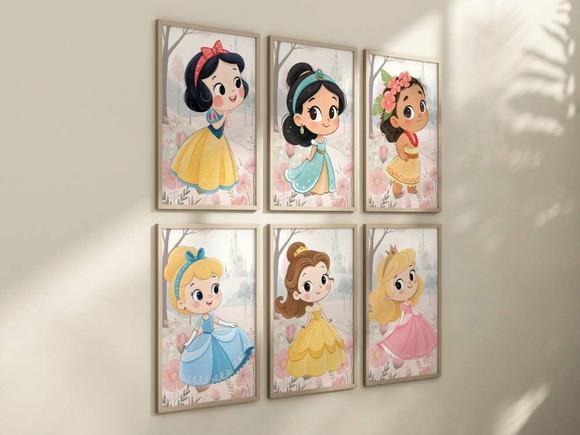 Kit 6 Quadros Decorativos Princesas Arte Fofinhaa4