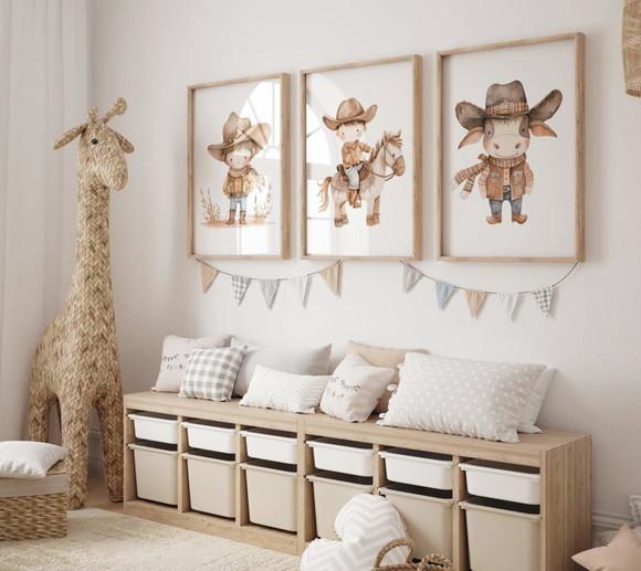Kit 3 Quadros Decorativo Menino Aventureiro Fazendinha A3 B