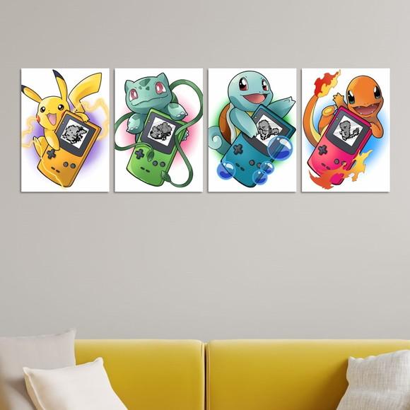 Kit 4 Placas Decorativas Quadro Pokémon Arte Game Boy