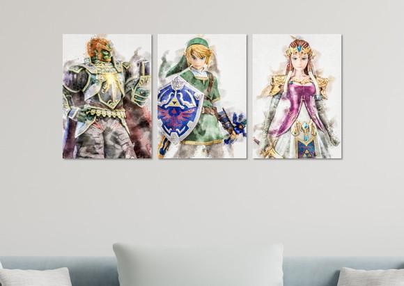 Kit 3 Placas Decorativas Quadro Zelda Link Gamer B