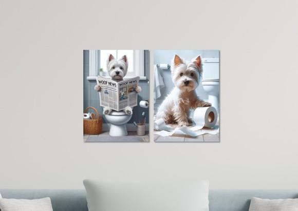 Kit 2 Placas Decorativas Quadro Cachorro Banheiro B