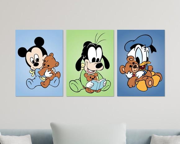 Kit 3 Placas Decorativas Quadro Mickey Pateta Donald Baby