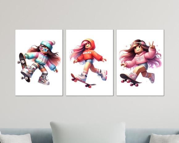 Kit 3 Placas Decorativas Quadro Roblox Gamer Menina Premium
