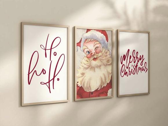 Kit 3 Quadros Decorativo Moldura Papai Noel Natal A4 24x34