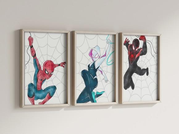 Kit 3 Quadros Decorativos Moldura Homem Aranha F