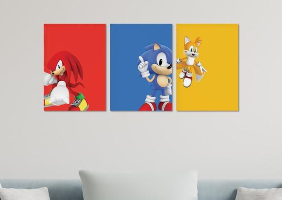 Kit 3 Placas Quadros Decorativos Sonic Tails Knuckles