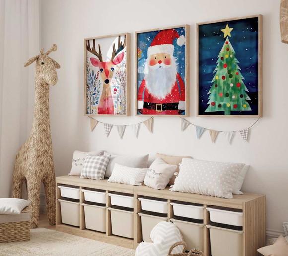 Kit 3 Quadros Decorativo Moldura Papai Noel Natal A3 34x44