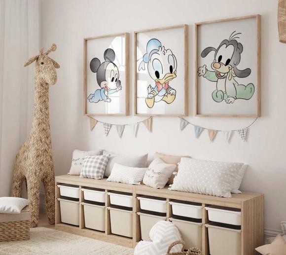 Kit 3 Quadros Decorativos Mickey Donald Pateta Baby A3
