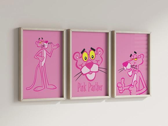 Kit 3 Quadros Decorativos Moldura Pantera Cor de Rosa