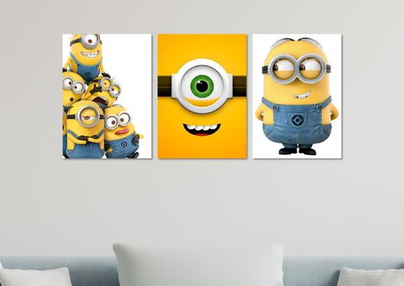 Kit 3 Placas Decorativas Quadro Minions Filme Personagens B