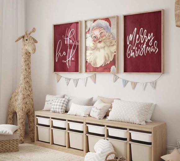 Kit 3 Quadros Decorativo Moldura Papai Noel Natal A3 34x44