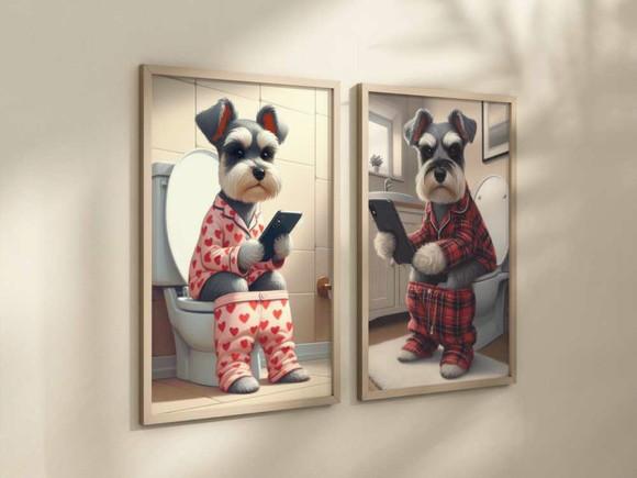 Kit 2 Quadros Decorativo Moldura Cachorro Banheiro 24x34