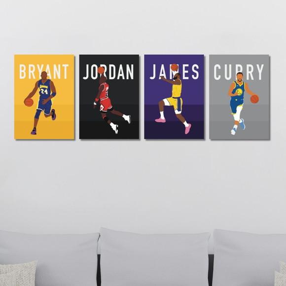 Kit 4 Placas Decorativas Quadro Lendas do Basquete Minimalis