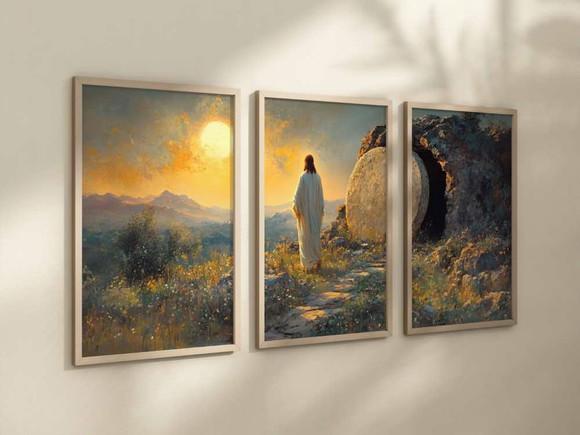 Kit 3 Quadros Jesus, Ele Não Está Aqui Porque Ressuscitou A4