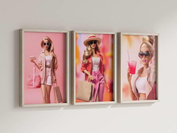 Kit 3 Quadros Decorativos Moldura Boneca Fashion B