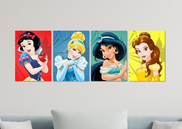 Kit 4 Placas Decorativas Quadro Princesas Decorar