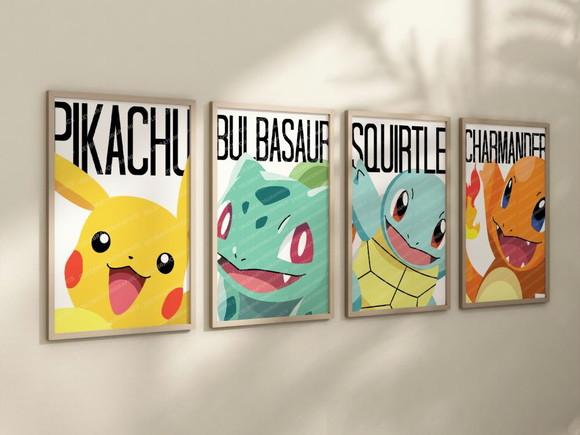 Kit 4 Quadros Decorativos Moldura Pokémon Arte Premium A4