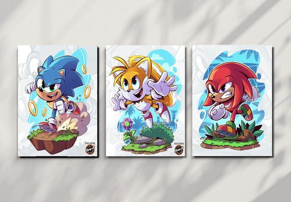 Kit 3 Placas Quadros Decorativos Sonic Tails Knuckles