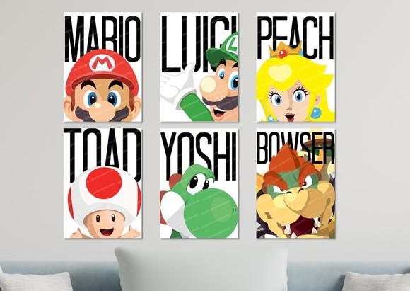 Kit 6 Placas Quadros Decorativos Mario Personagem Arte