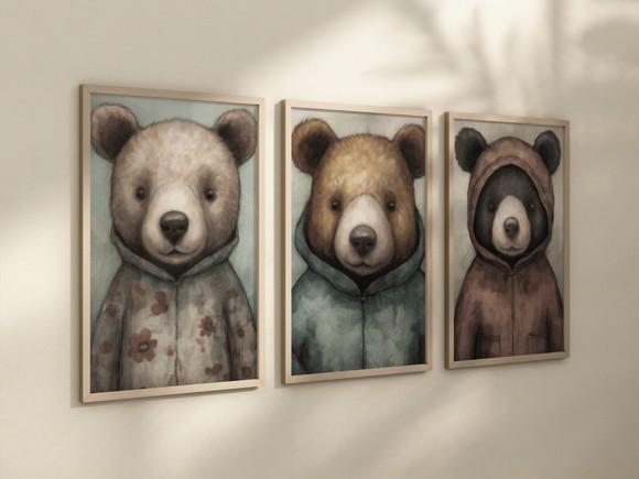 Kit 3 Quadros Decorativo Ursinhos Berçário
