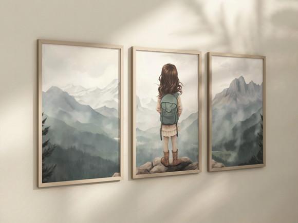 Kit 3 Quadros Decorativo Menina Aventureiro Berçário