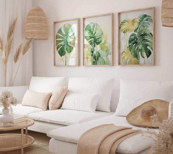 Kit 3 Quadros Decorativo Moldura Boho Planta Sala Quarto A3