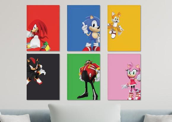 Kit 6 Placas Quadros Decorativos Sonic Personagens