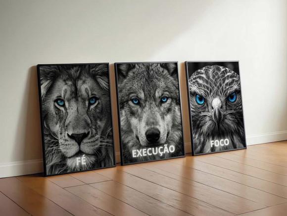 Kit 3 Quadros Decorativo Moldura Fé Execução Foco A3