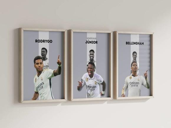 Kit 3 Quadros Decorativos Moldura Rodrygo Vinicius Jr Bellin