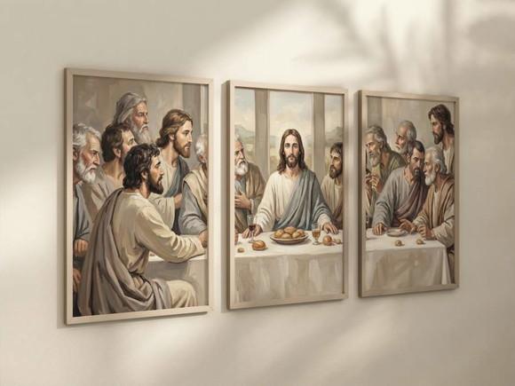 Kit 3 Quadros Decorativos Moldura Jesus a Última Ceia A4