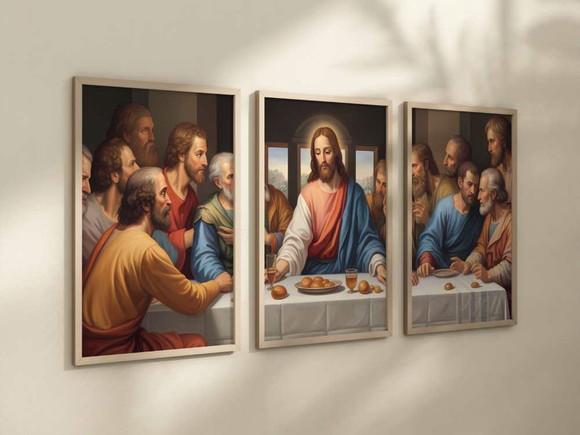 Kit 3 Quadros Decorativos Moldura Jesus a Última Ceia A4