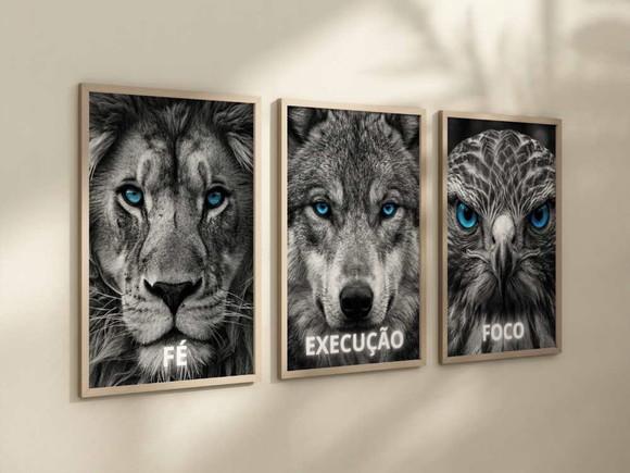 Kit 3 Quadros Decorativo Moldura Fé Execução Foco A4