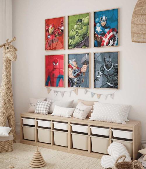 Kit 6 Quadros Decorativos Moldura Super-heróis A3
