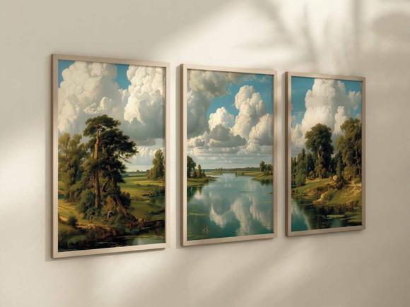 Kit 3 Quadros Decorativo c/ Moldura Paisagem Natureza A4