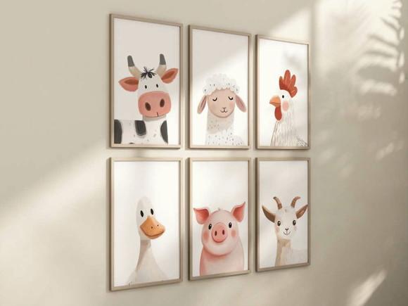 Kit 6 Quadros Decorativos Animais Tema Fazenda A4