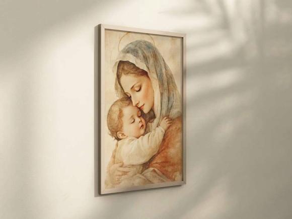 Quadro Decorativo Virgem Maria Jesus Arte Católica A4