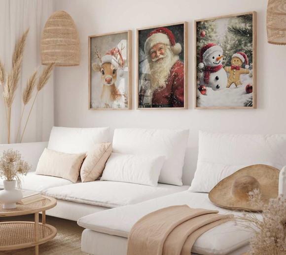 Kit 3 Quadros Decorativo Moldura Papai Noel Natal A3