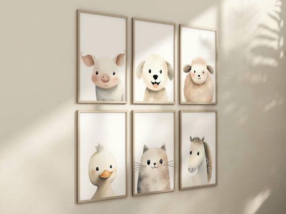 Kit 6 Quadros Decorativos Animais Tema Fazenda A4