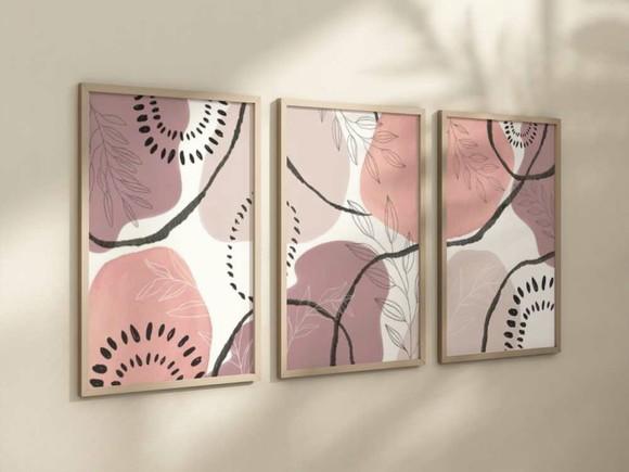 Kit 3 Quadros Decorativos Abstrata Tons de Rosa A4