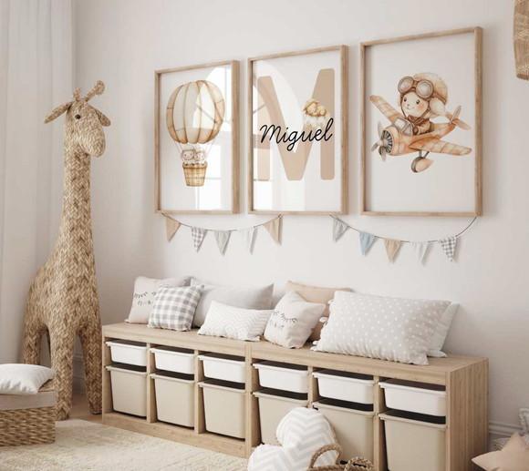 Kit 3 Quadros Decorativo Moldura Ovelha Bege Nome 34x44
