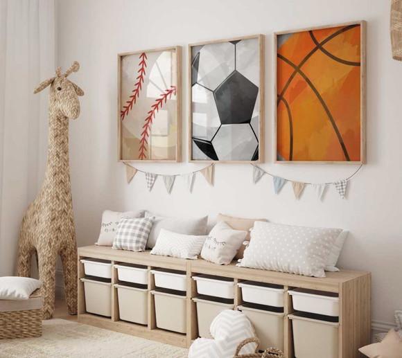 Kit 3 Quadros Decorativo Moldura Bolas Arte