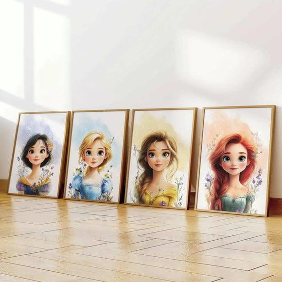 Kit 4 Quadros Decorativos Princesas Arte Moderna A3