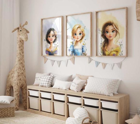 Kit 3 Quadros Decorativos Princesas Arte Moderna A3