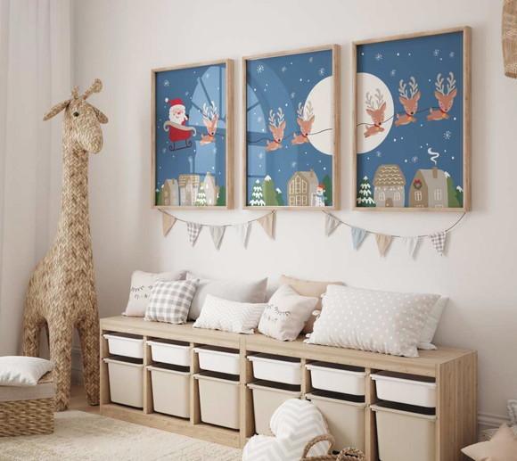 Kit 3 Quadros Decorativo Moldura Papai Noel Natal A3 34x44
