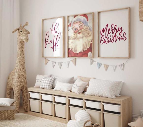 Kit 3 Quadros Decorativo Moldura Papai Noel Natal A3 34x44