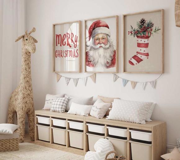 Kit 3 Quadros Decorativo Moldura Papai Noel Natal A3 34x44