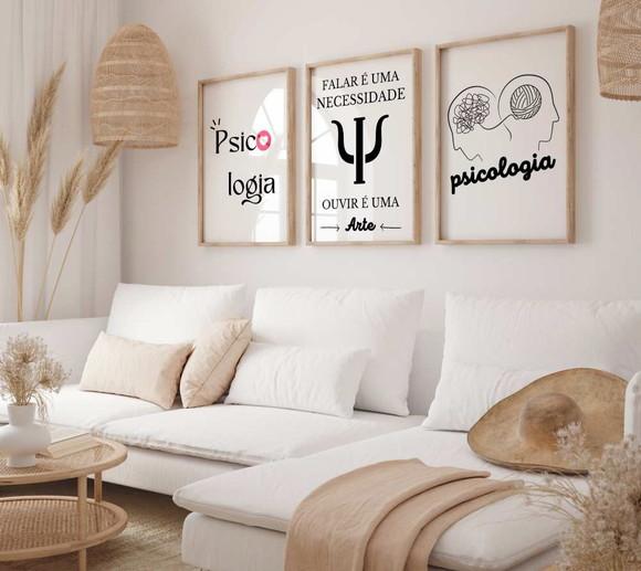 Kit 3 Quadros Decorativo Moldura Psicologia Decoração A3