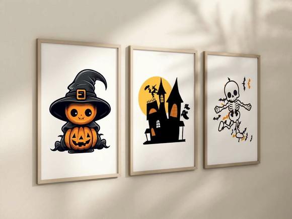 Kit 3 Quadros Decorativo Moldura Halloween B Decorar 24x34