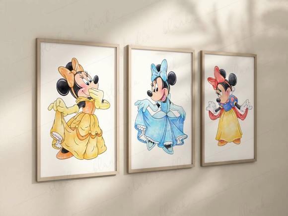 Kit 3 Quadros Decorativos Moldura Minnie Princesa B A4 24x34