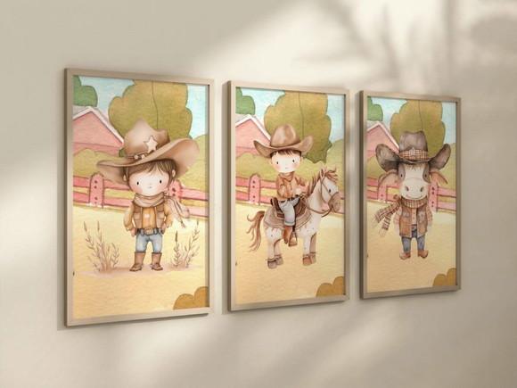 Kit 3 Quadros Decorativo Menino Aventureiro Fazendinha A4